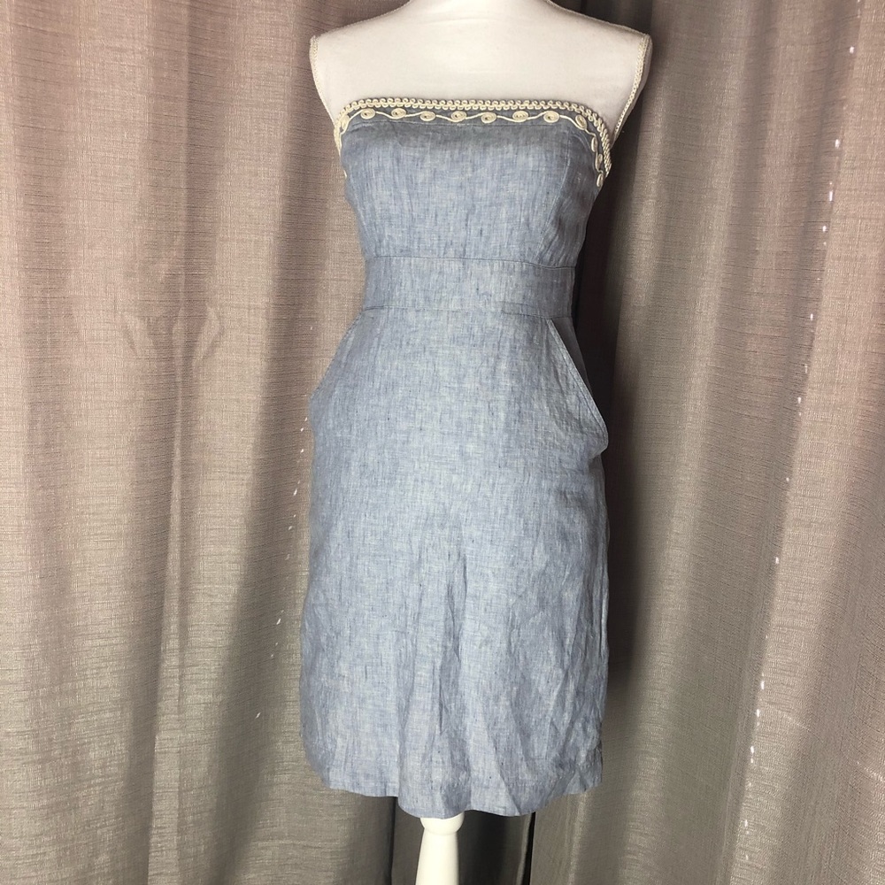 Vineyard Vines Detailed Strapless Light Blue Dress